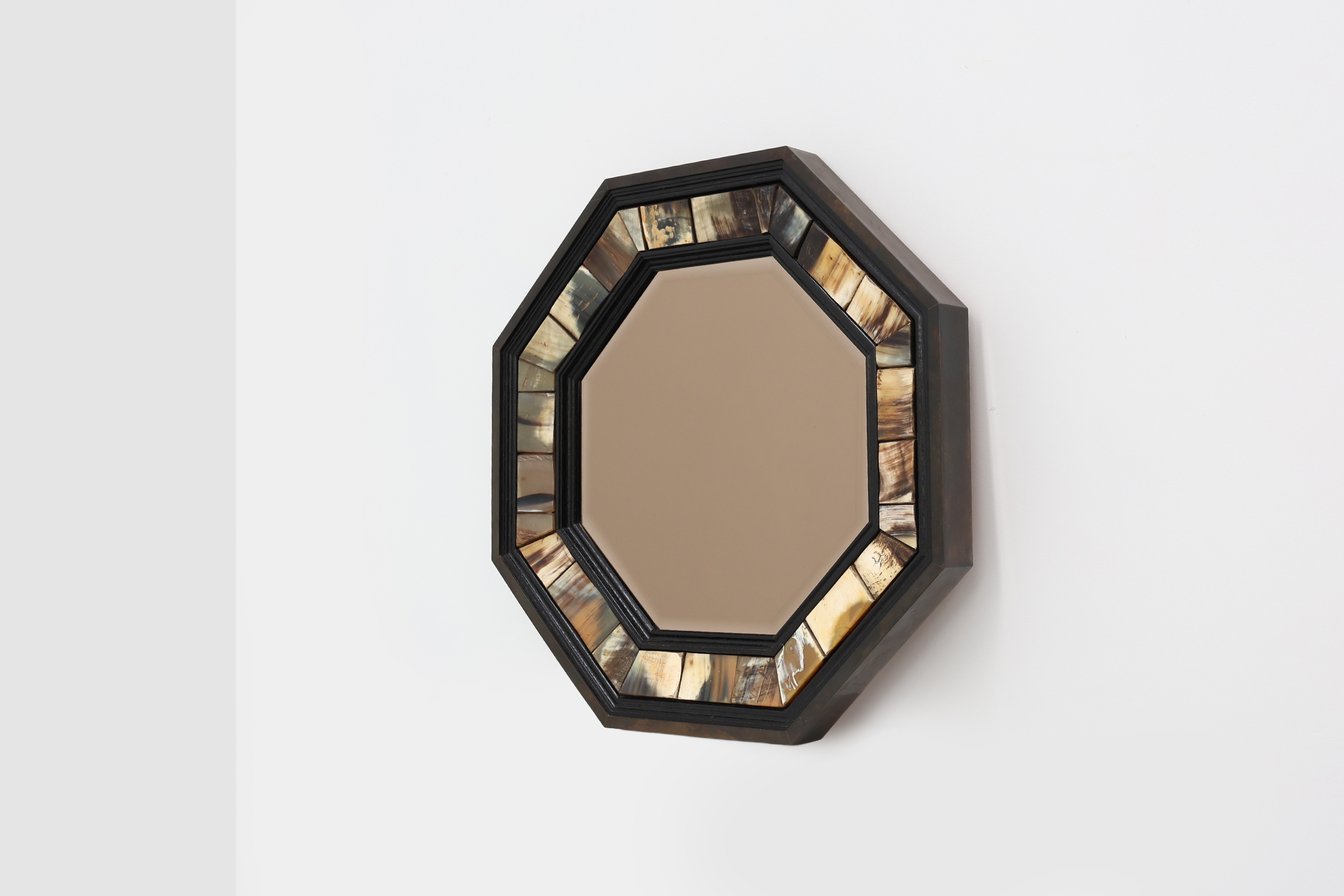 Brass and horn octagonal mirror with horn by Anthony Redmile, UK ca. 1980thumbnail